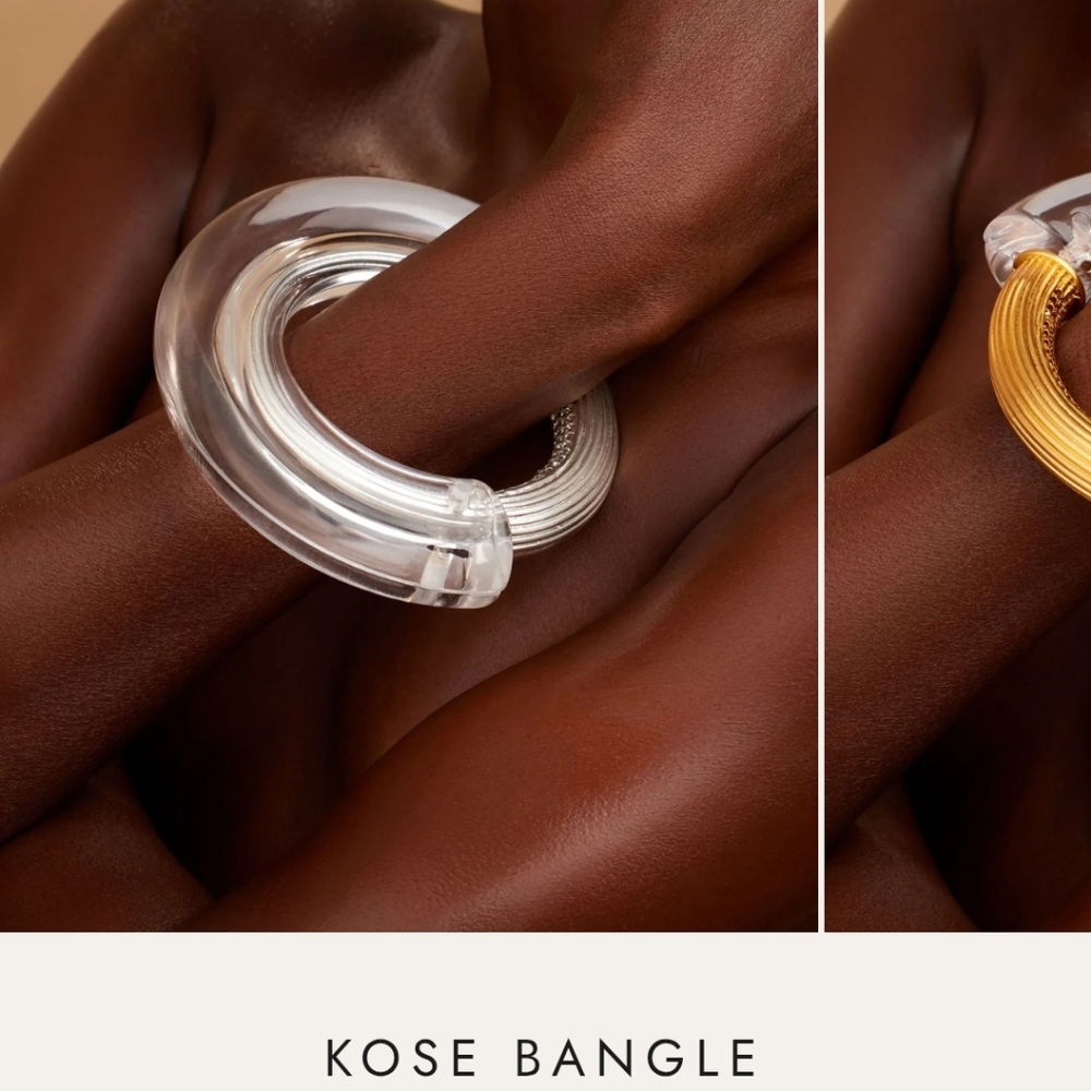 Kose Bangle Set in Clear and Silver, Acrylic